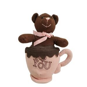 Sugar Loaf Plush I Love You Bear Coffee Cup Mug 2006 Brown Pink Valentines Gift